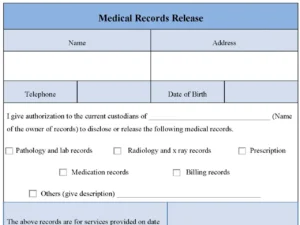 Medical Records Release Fillable PDF Form