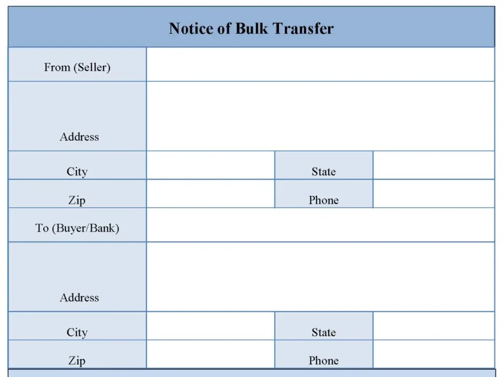 Notice of Bulk Transfer Fillable PDF Form