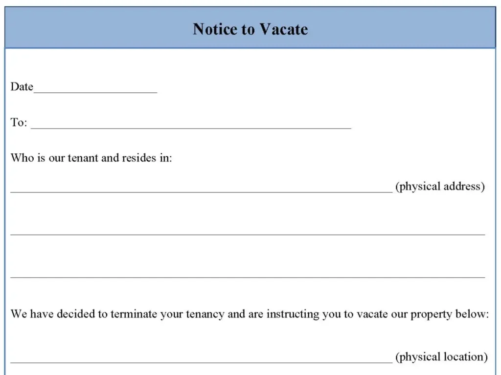 Notice to Vacate Fillable PDF Form