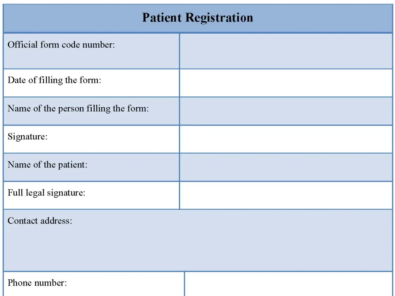 Patient Registration Fillable PDF Form