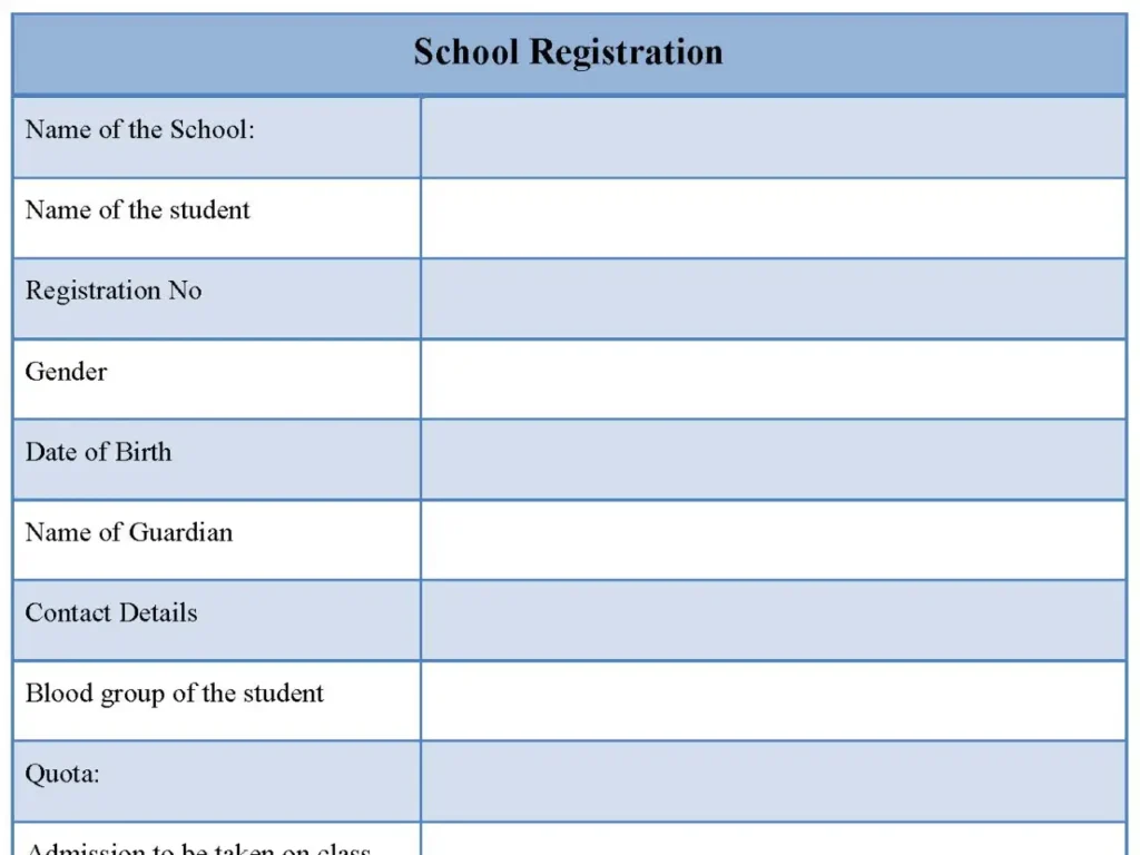 School Registration Fillable PDF Form