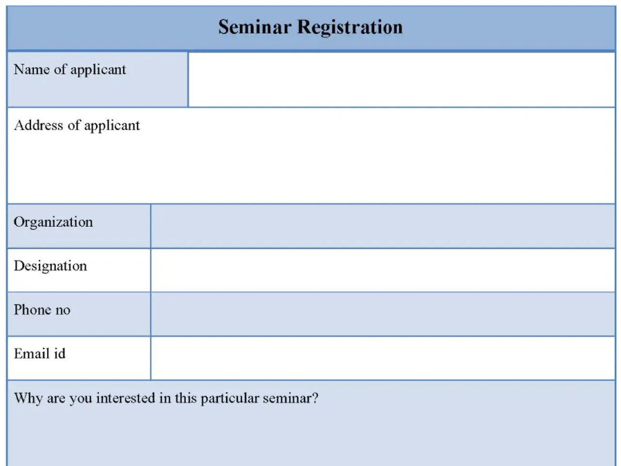 Seminar Registration Fillable PDF Form