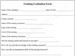 Training Evaluation Fillable PDF Form